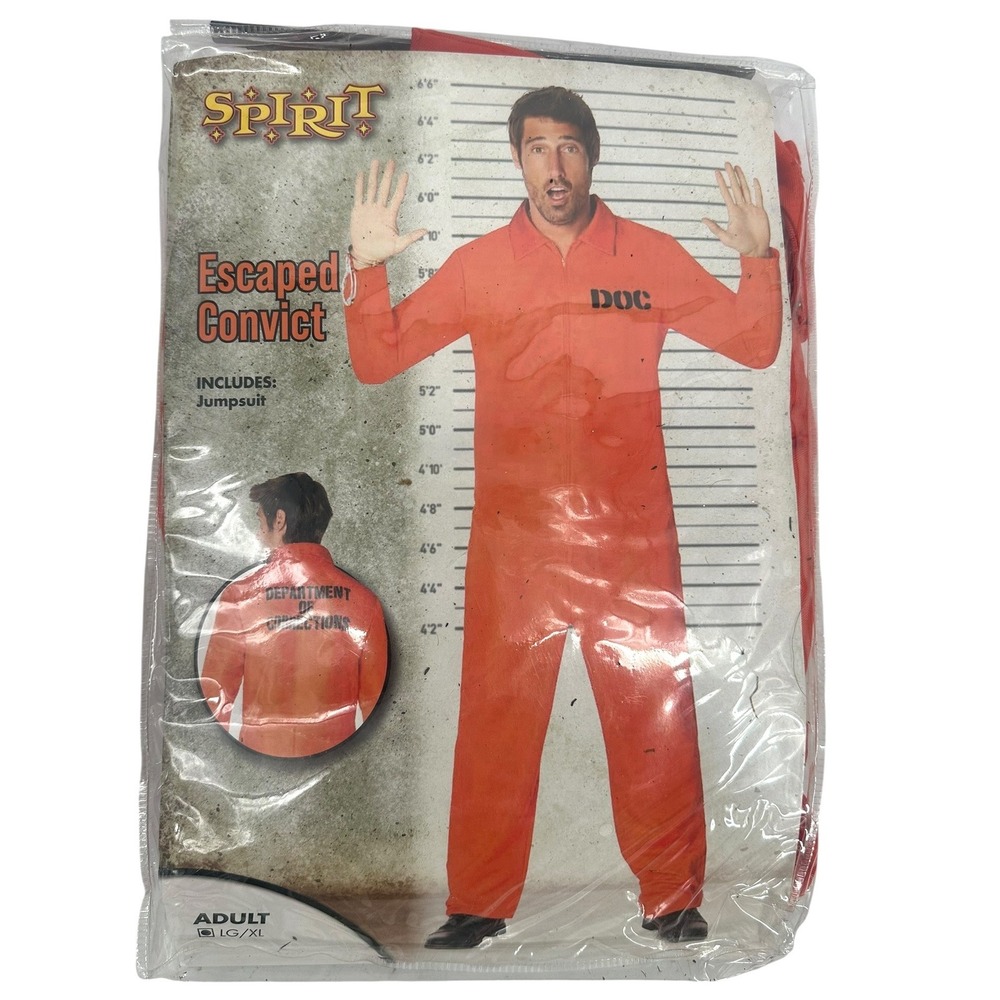 Escaped Convict Orange Prisoner Jumpsuit Costume Adult L/XL Spirit Halloween